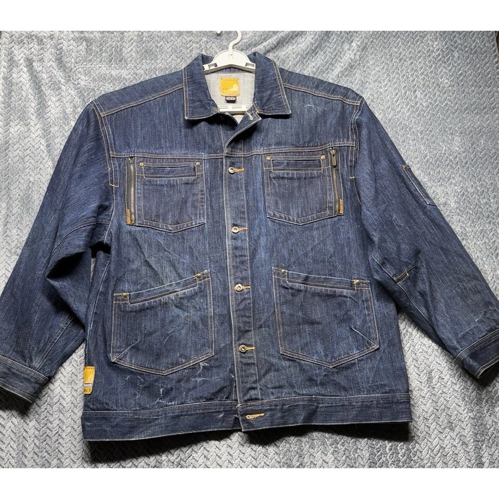 Akademiks Denim Jacket XXL Workwear Utility Pockets Raw Jean Style Hong Kong‎